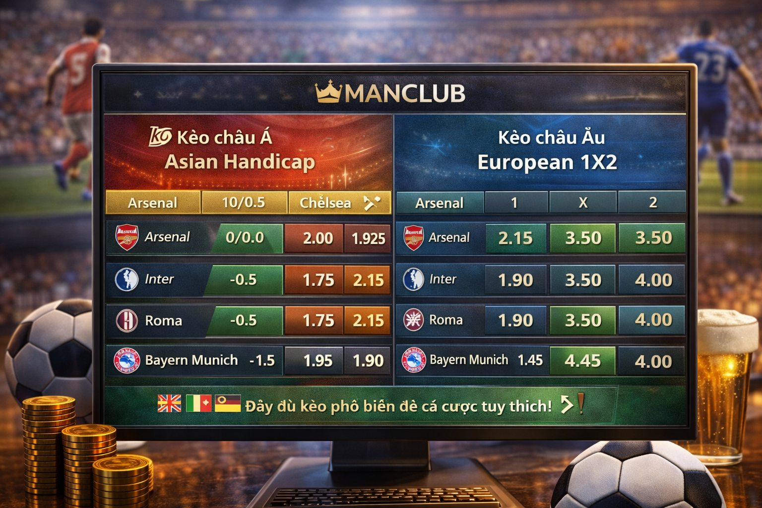 Giao diện cá cược bóng đá Manclub